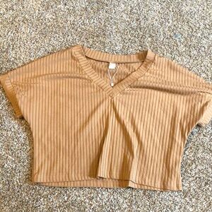 Ribbed Tan Crop Tee